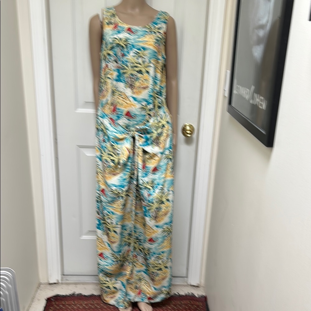 CITRON Santa Monica Hawaiian Tie-Front Hi-Low Dress Size Medium Beach Resort EUC